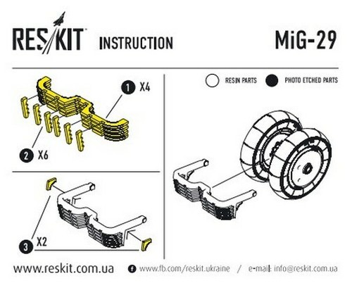 Reskit RS48-0088 - 1/48 – Wheels set Mikoyan MiG-29 (9-12) UB Resin Detail - Picture 2 of 12