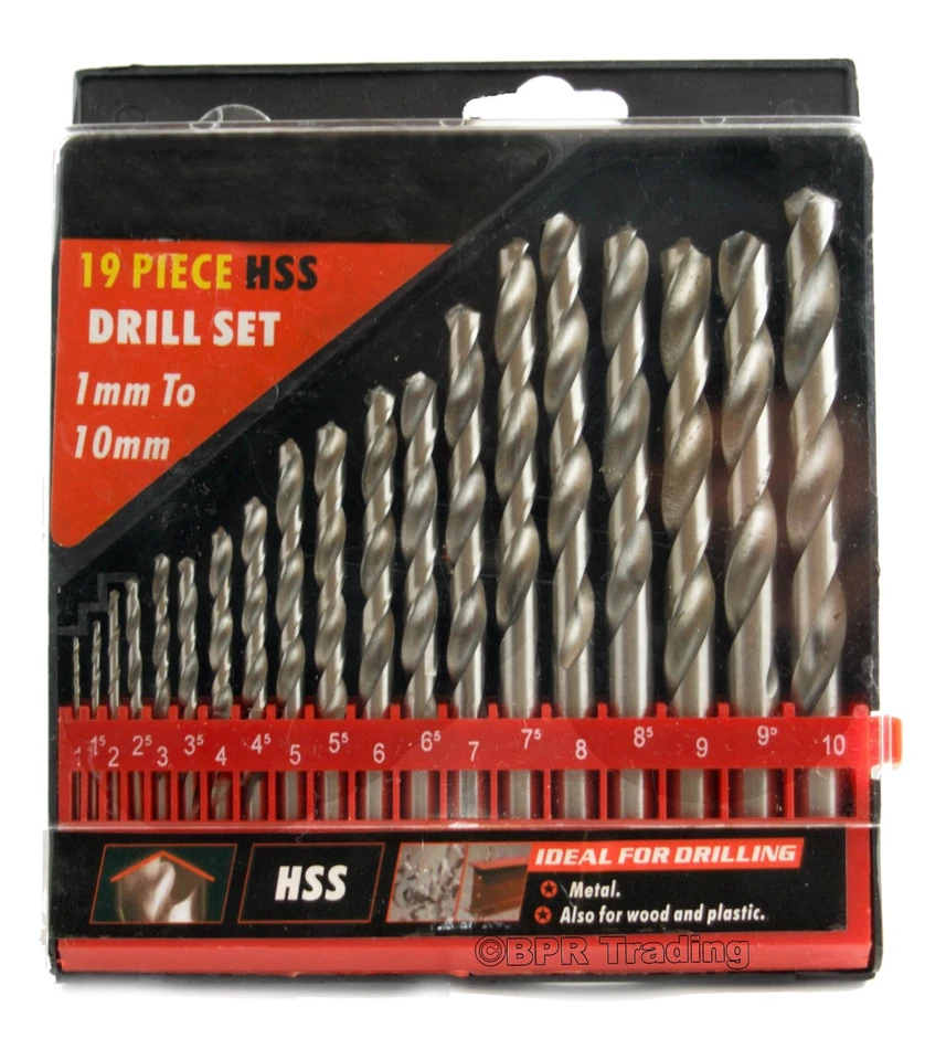 Neilsen 19PC HSS Metric Drill Set 1mm - 10mm High Speed Steel Wood Plastic