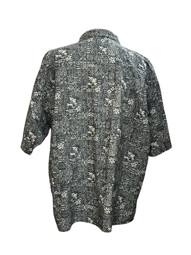Ocean Pacific Hawaiian Shirt Mens XXL Black Reverse Tribal Floral Palm Print - Picture 2 of 2