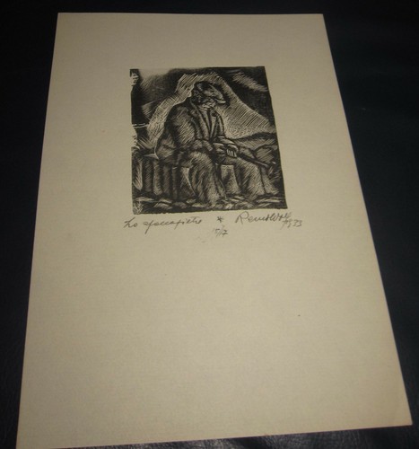 1933 Remo Wolf. Xilografia, Lo Spaccapietre. Esemplare 15/17. Germania, Trento. - Foto 2 di 3