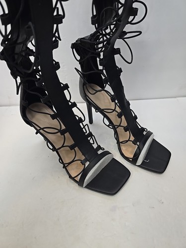Anne Michelle Damenschuhe 10 schwarz Evermore hoher Absatz Riemchensandale Stiefel Club