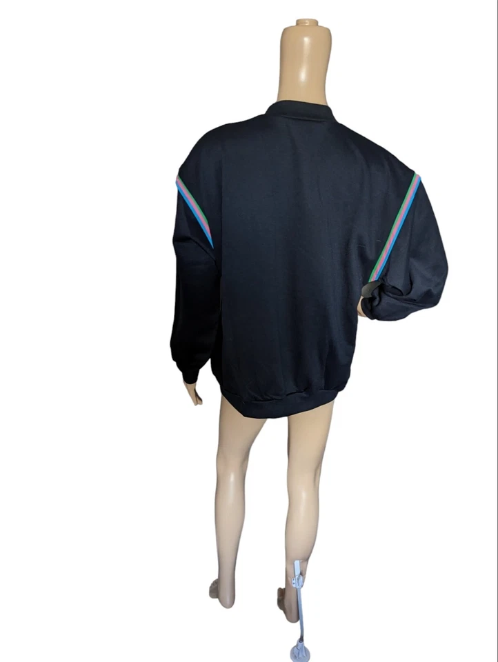 Винтажная черная толстовка 80-х с неоновыми полосками и застежкой на пуговицах Blair размер XL - Изображение 3 из 4