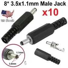 10 pcs 8mm* 1.1mm x 3.5mm Male DC Power Plug Socket Jack Connector Adapter