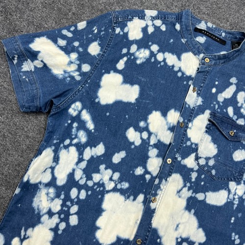 SEAN JOHN Jeanshemd Herren Fit XL Kragenlos Bleached Stretch Blau Distressed - Bild 11 von 11