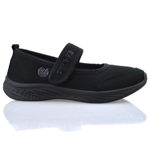 Girls Kids Smart Casual Slip On Mary Jane Strap Canvas Back to School Shoes Size - Picture 3 of 18
