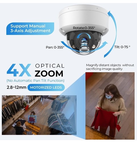Hitosino 4MP Outdoor IP PoE Dome Camera with 4X Optical Zoom, 2.8-12mm Motorized - Picture 8 of 8