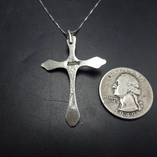 COLGANTE CRUZ TURQUESA VINTAGE estampado a mano plata de ley con cadena de 18" 925 - Imagen 9 de 13