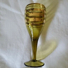 6 VINTAGE green And Gold Guilded Stripe CORDIAL glasses ~ EUC 