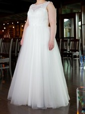 Pre-owned wedding dress size 12 white, ball gown,  boat neck, high back