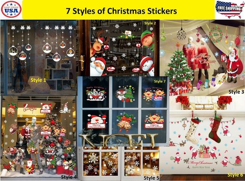 Christmas Window Cling Wall Sticker Decal Snowflake Santa Claus Reindeer Decor - Afbeelding 1 van 18