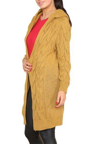 Womens Chunky Cable Knitted Hooded Cardigan Ladies Long Sleeve Oversized Jumper - Picture 26 of 35