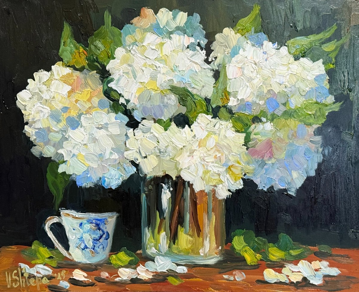 油絵 絵画 【Hydrangea】 Hydrangea Floral Original Oil Painting Art Impasto Flower