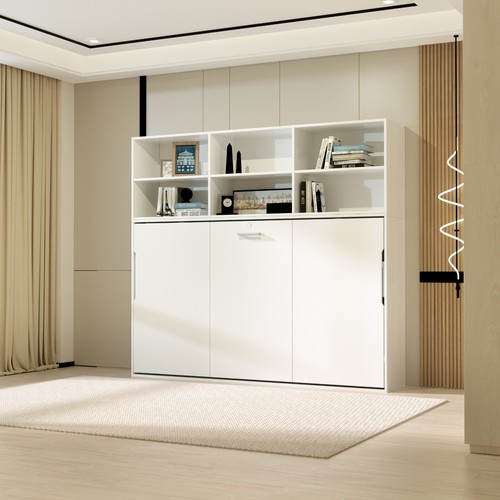 Modern Twin Size Murphy Bed with Shelf Storage for Bedroom, Guestroom - White - Picture 5 of 10