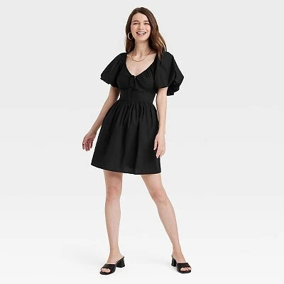 Black day dress with cheap sleeves