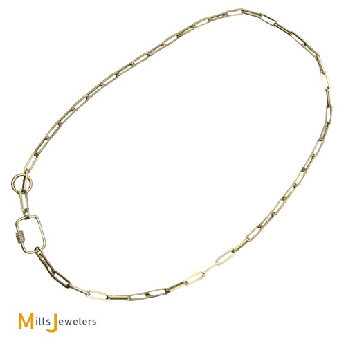 14K Yellow Gold Paperclip Chain 0.30ctw Diamond Clasp Necklace 18 Inch - Picture 6 of 10