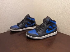 Nike Air Jordan 1 Mid Black-Hyper Royal 554724-068 Shoes Men's Size 9.5 Beaters