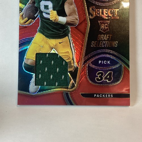 Camiseta deportiva de novato Select Christian Watson Red Draft Selections 2022 reliquia RC Packers - Imagen 4 de 6