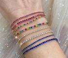 14K Yellow Gold Natural Certified 1.60Ct Blue Sapphire Micro Tennis Bracelet