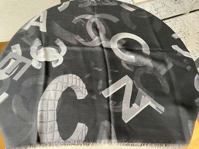 NEW 100%Auth Chanel 20B Black/Grey Lightweight Cashmere/Silk