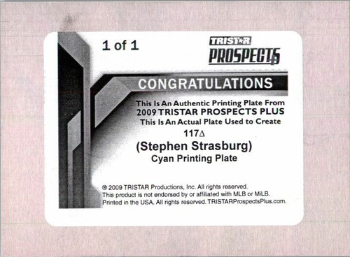 STEPHEN STRASBURG 2009 TriStar GOLD Crystal Baller Rookie Press Plate RC 1/1 - Picture 2 of 2