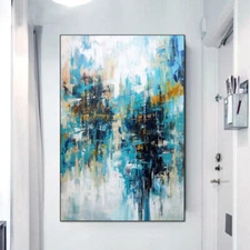 Hand-painted Abstract Large Blue Oil Painting Modern Mural Living Room Decor