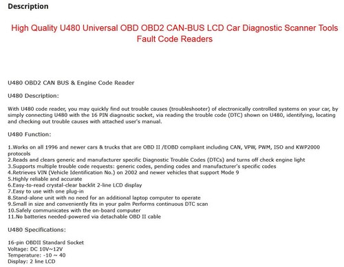 Auto Diagnosegerät obd2 U480 OBD2 OBDII Scanner Automotriz CAN BUS Codeleser - Bild 7 von 7