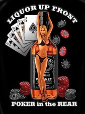 METAL VINTAGE SHABBY-CHIC LIQUOR UP FRONT POKER IN THE REAR PLAQUE/FRIDGE MAGNET