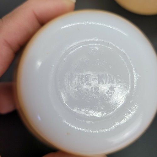 3 Vintage Fire-King 1 Reverse Logo Peach Luster Custard Dish #424 6oz Scalloped - Picture 3 of 5