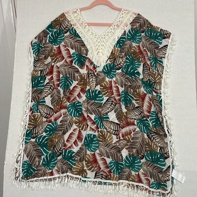Ekouaer Swim Cover Up NWT Tassel Hem, Crochet Trim, White Tropical