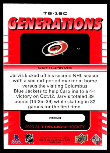 2023-24 Trilogy Seth Jarvis Generations Green 88/99 + Red 229/799 - Bild 4 von 4