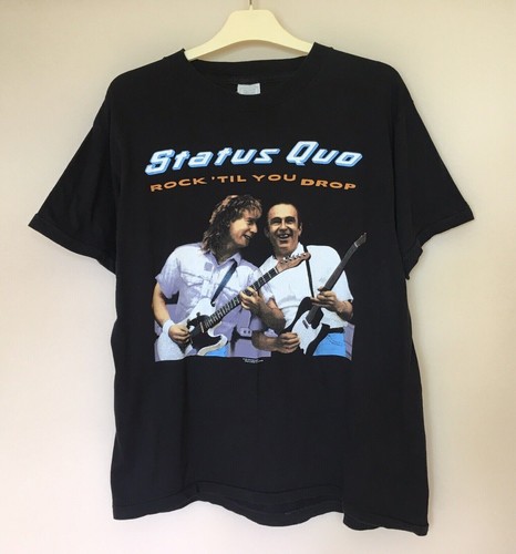 VINTAGE 1990s 90s STATUS QUO UK TOUR 1991 T-SHIRT Tee CONCERT ROCK TIL YOU DROP - Picture 1 of 12