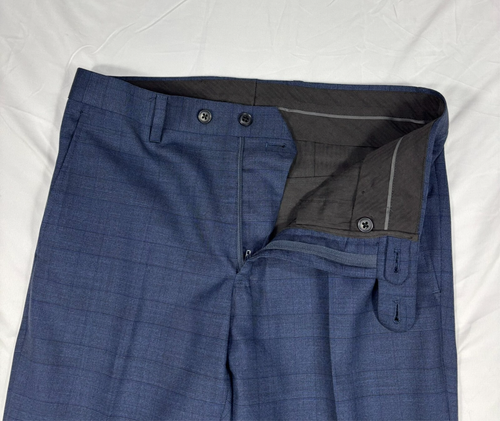 John Varvatos 2 Peice Suit Mens 36R / 29R Bedford Wool Blue Plaid Blazer Pants - Picture 10 of 18