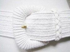 Single Pin Metal Buckle White Women Rubber Stretch Belt Medium/ Large