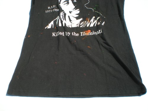 2 Pac Tupac Shakur Camiseta Mujer Pequeña M (R.I.P. 1971-1996) Illuminati - Imagen 3 de 7
