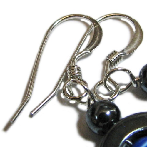 Sleek Sterling Silver Blue Glass Cat's Eye & Hematite Jewelry Set By SoniaMcD - Picture 11 of 12