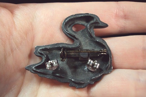 Goose Swan with roses + 2 little cygnet babies pewter pin brooch + earrings set - Picture 2 of 4