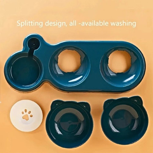 Pet Bowls With Water Feeder 3 In 1 Ear Design Tilted Cat Water And Food Bowl Set - 第 6/7 張圖片
