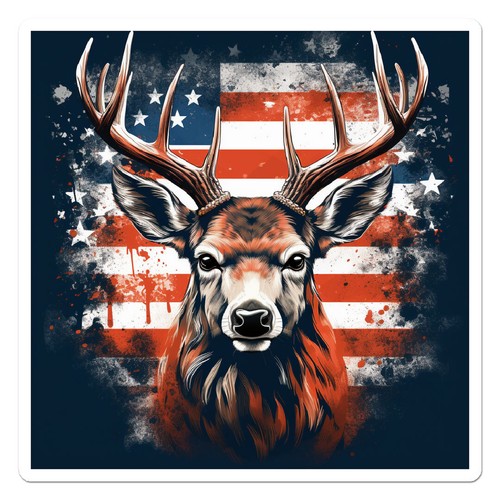 American Flag Deer Vinyl Decal Sticker - ebn11025