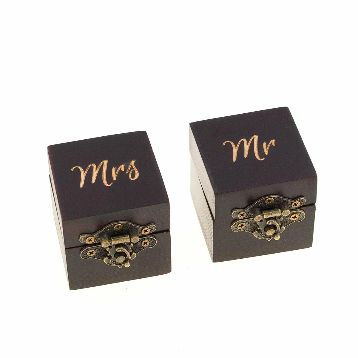 2pc Wood Ring Boxes for Wedding Ceremony Elegant Boho Vintage Ring