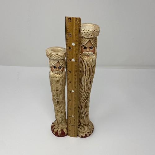 2 - Tall Wood Santa Candlestick 11.5 & 9.5" Wood World Inc Handcrafted Virginia - Picture 2 of 8