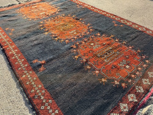 4x7 NAVY BLUE VINTAGE ORIENTAL RUG ANTIQUE handmade handwoven orange fine 4x6 ft - Picture 15 of 16
