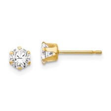Madi K Kid's Earrings 14k Yellow Gold White Cubic Zirconia Stud Post