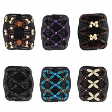 6-pack Decorative Elastic Double Hair-Combs w/ Wood Beads Hair Accessories