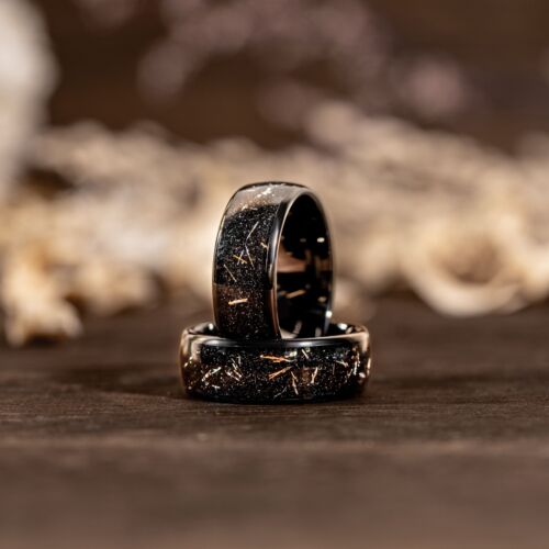 Galaxy Meteorite Ring Galactic Men Ring Mens Solid Tungsten Wedding Band Black