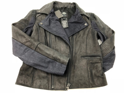 harley davidson women ladies leather and denim jacket size Large