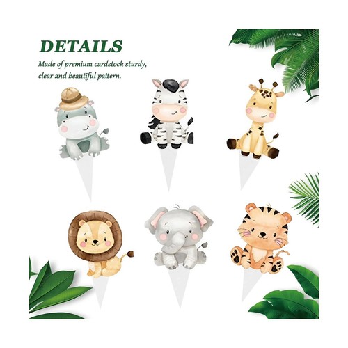 24Pcs Jungle Safari Animal Cupcake Toppers Happy Birthday Cake Decor for Jung... - Picture 2 of 9