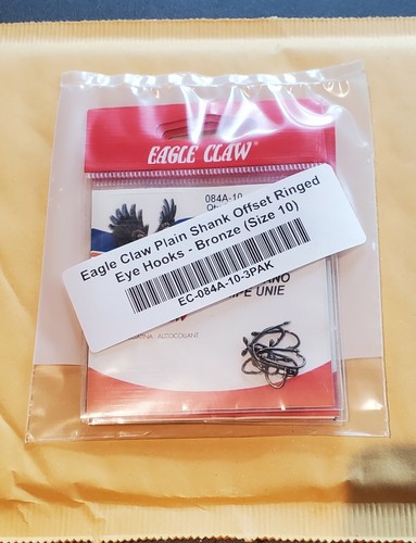 3 Pak: Eagle Claw Plain Shank Offset Ringed Eye Hooks - Bronze (Size 10) - Picture 3 of 11