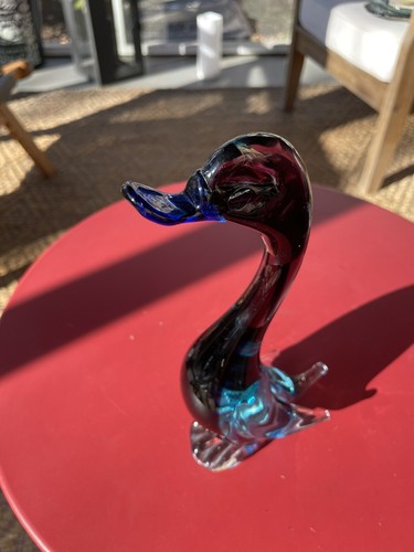VTG Murano Sommerso Art Glass Blue Purple Duck Figurine Cobalt Blue Bill 9” - Picture 5 of 8