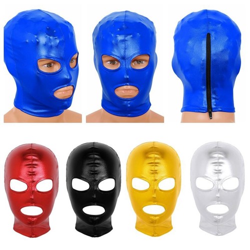 Unisex Face Mask Latex Shiny Metallic Open Eyes and Mouth Full Face Mask Hood - Picture 49 of 56