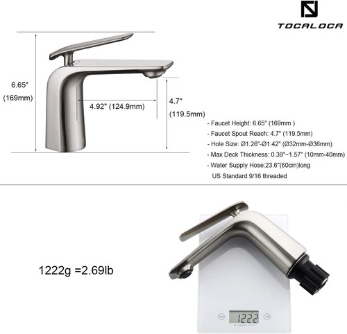 One Lever  Bathroom Single Faucet Brushed Nickel Heavy Duty - Picture 9 of 9